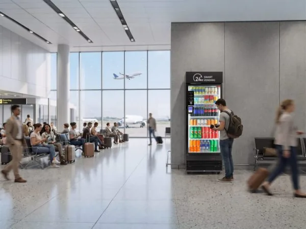HAHA smart cooler in an airport waiting area