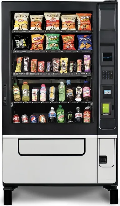 Combo vending machine with snacks and drinks